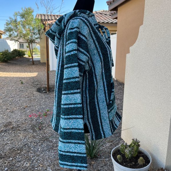 Confecciones Artilana Green Striped Poncho Women Size Medium - Picture 13 of 16